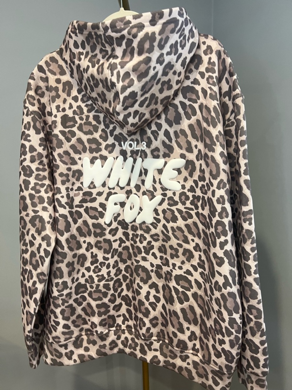 NWT WHITE FOX Leopard Print Hoodie with Puff Logo